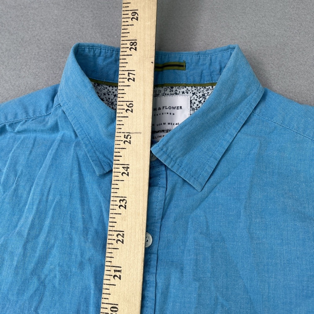 Denim & Flower Ricky Singh Blue Short Sleeve Button-Down Mens Medium Slim Fit - Picture 10 of 14